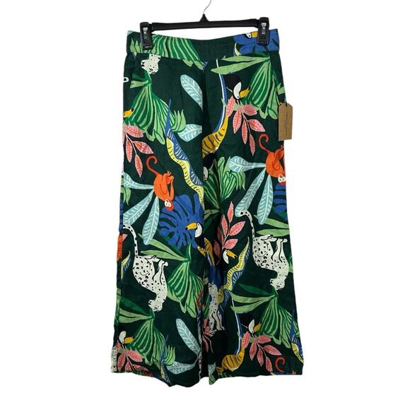 Christian Siriano Linen Wide Leg Pants Tropical Jungle Print NWT Small Resort - Picture 2 of 14